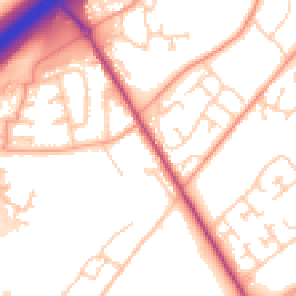 Daytime road noise heatmap for SO16 0XJ