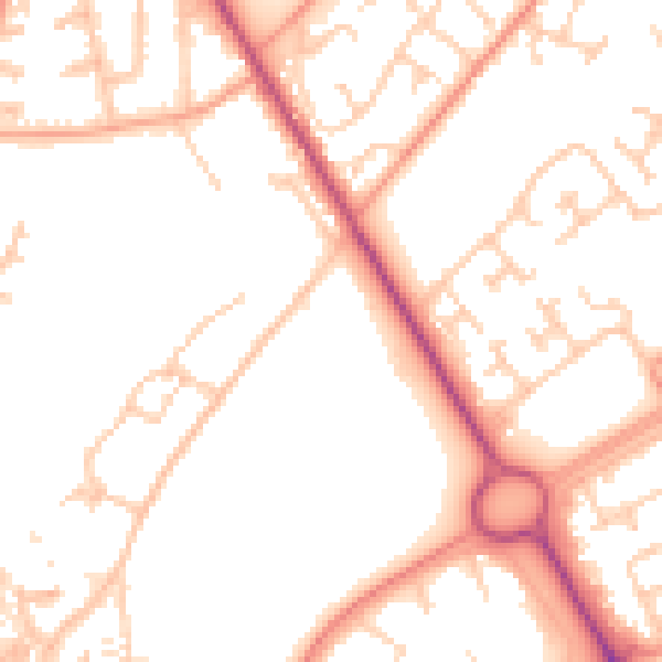 Daytime road noise heatmap for SO16 0XN