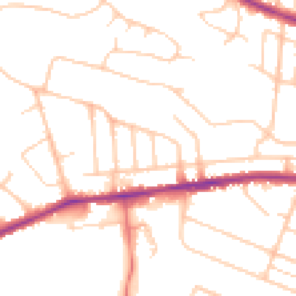 Daytime road noise heatmap for SO16 3GY