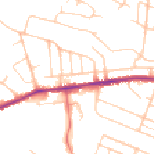 Daytime road noise heatmap for SO16 3HQ