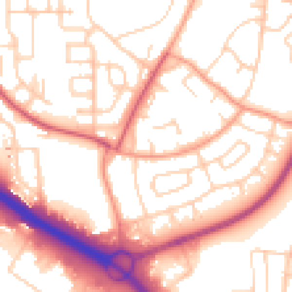 Daytime road noise heatmap for SO16 4AQ