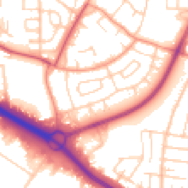 Daytime road noise heatmap for SO16 4AZ