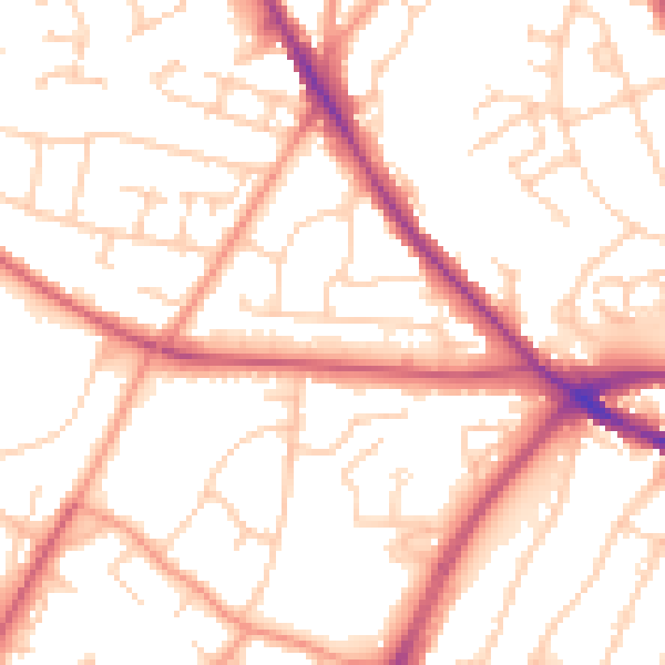 Daytime road noise heatmap for SO16 4EF