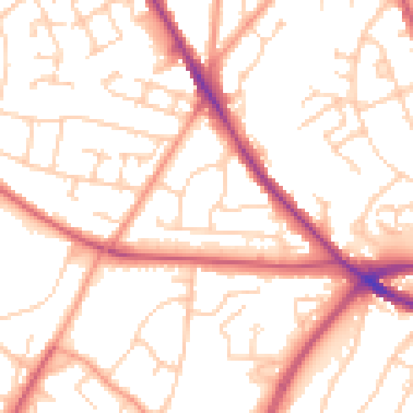 Daytime road noise heatmap for SO16 4ET