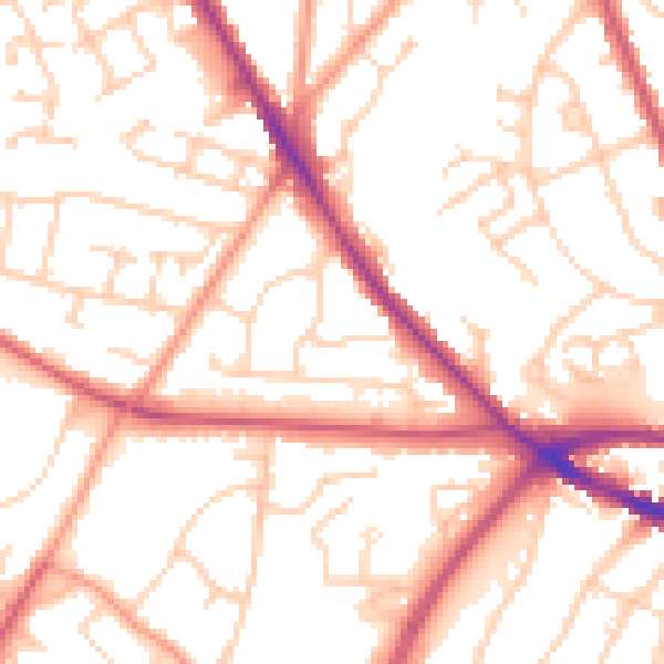 Daytime road noise heatmap for SO16 4EW