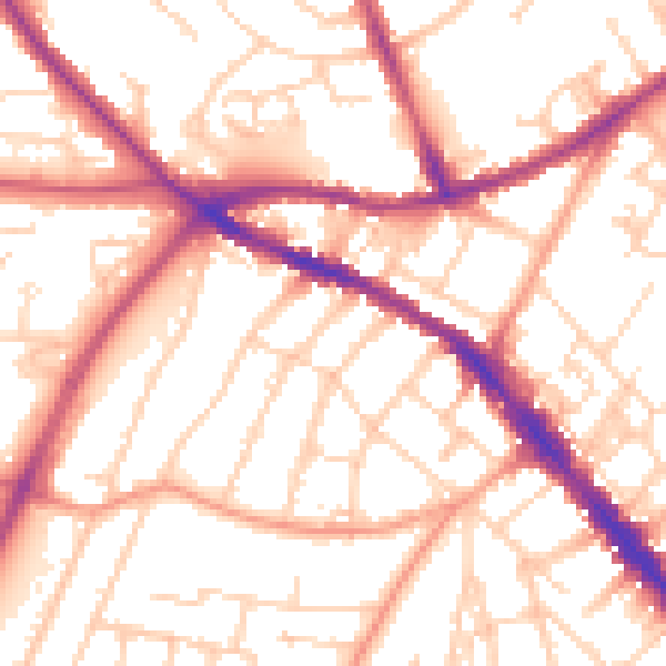 Daytime road noise heatmap for SO16 4GP