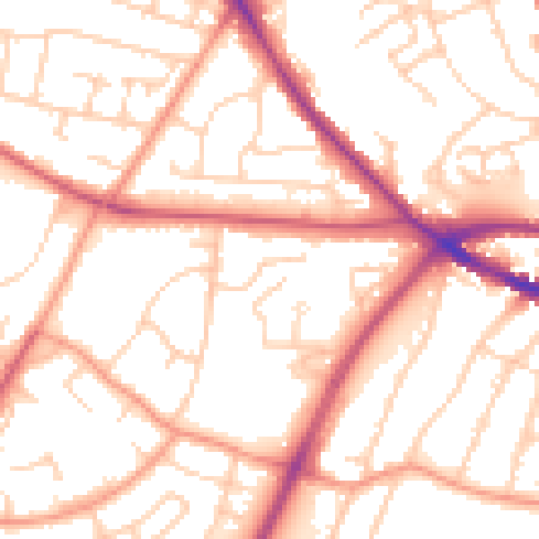 Daytime road noise heatmap for SO16 4HA