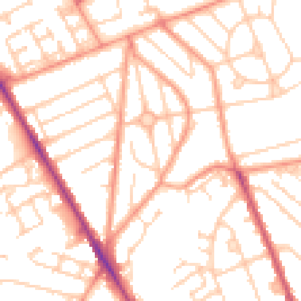 Daytime road noise heatmap for SO16 5EQ
