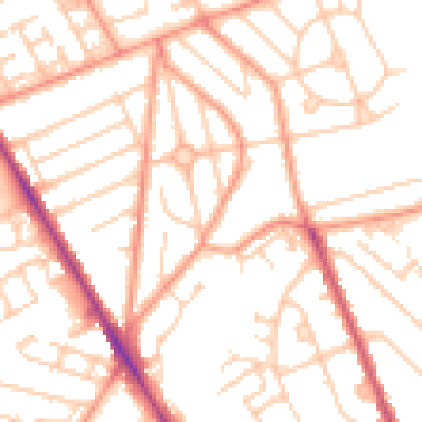 Daytime road noise heatmap for SO16 5ER