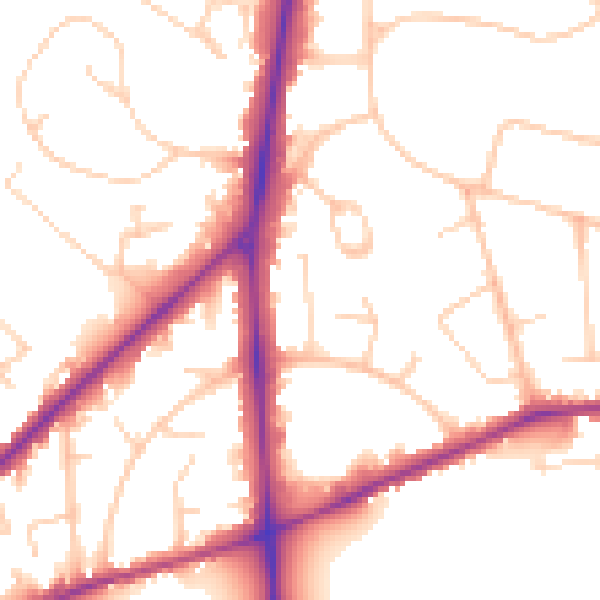 Daytime road noise heatmap for SO16 7PG