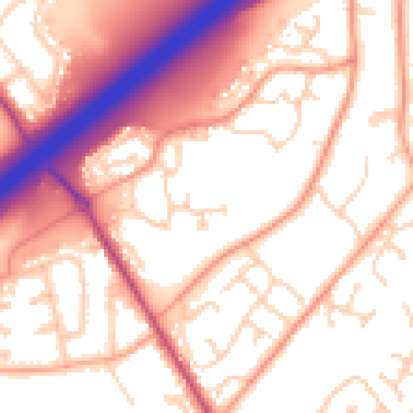 Daytime road noise heatmap for SO16 8LQ