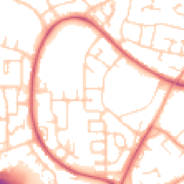 Daytime road noise heatmap for SO16 9EL