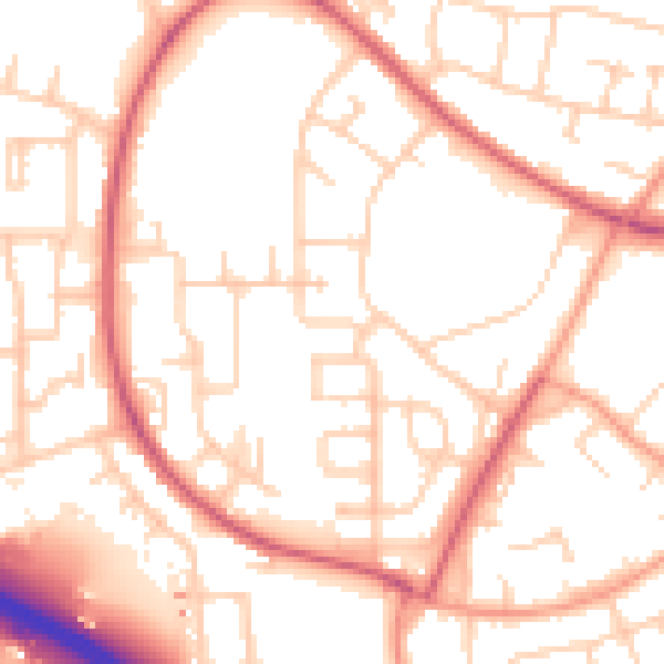 Daytime road noise heatmap for SO16 9EQ