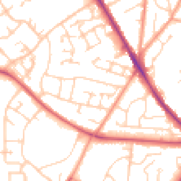 Daytime road noise heatmap for SO16 9EY