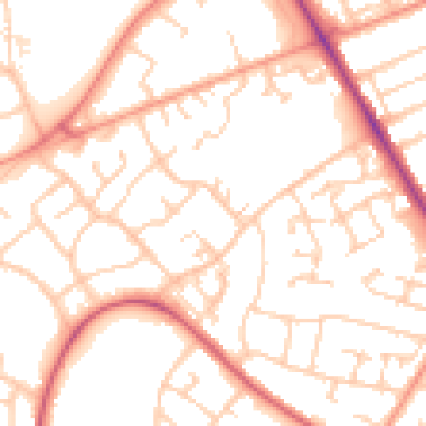 Daytime road noise heatmap for SO16 9NN