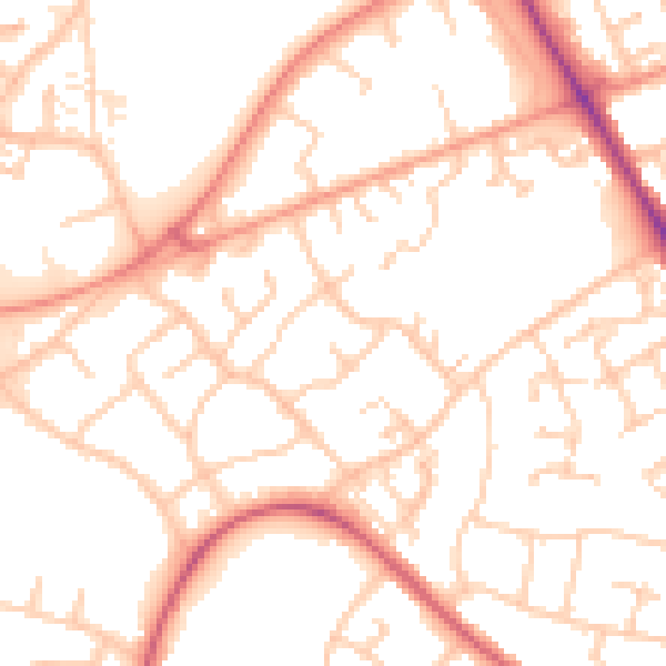 Daytime road noise heatmap for SO16 9NQ