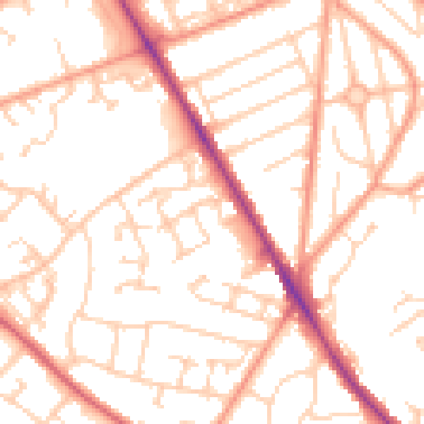 Daytime road noise heatmap for SO16 9RT