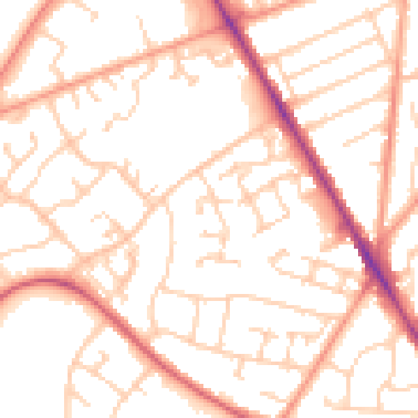 Daytime road noise heatmap for SO16 9WD