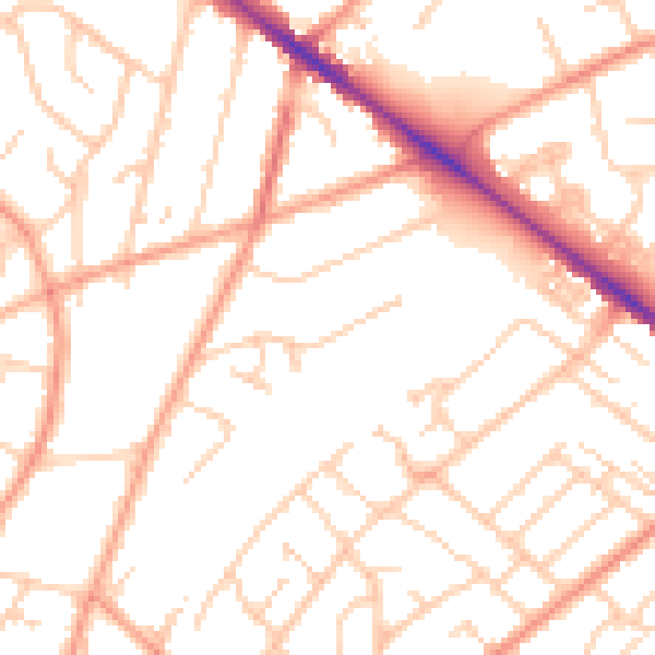 Daytime road noise heatmap for SO19 8NY