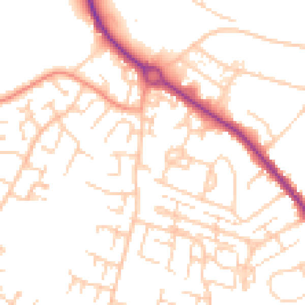 Daytime road noise heatmap for SO40 2FQ