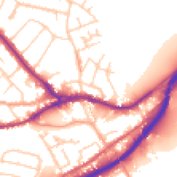 Daytime road noise heatmap for SO40 3AJ