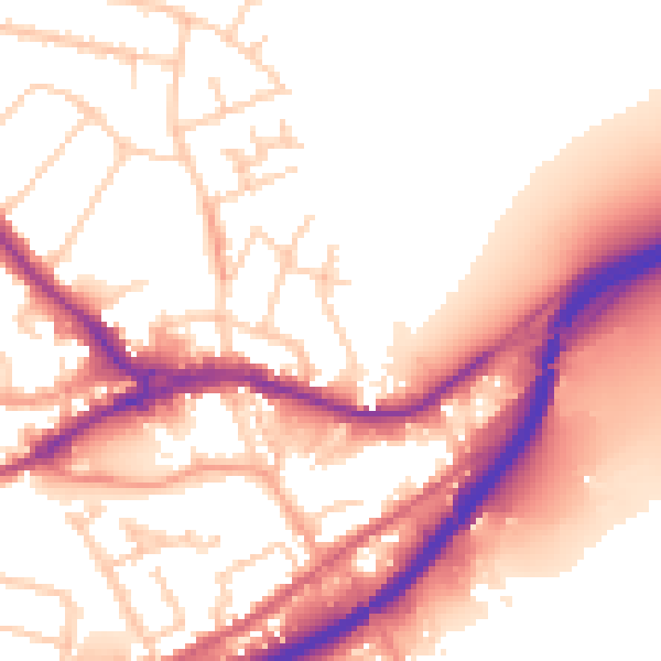 Daytime road noise heatmap for SO40 3AZ