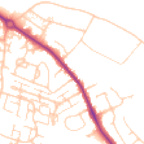 Daytime road noise heatmap for SO40 3XE