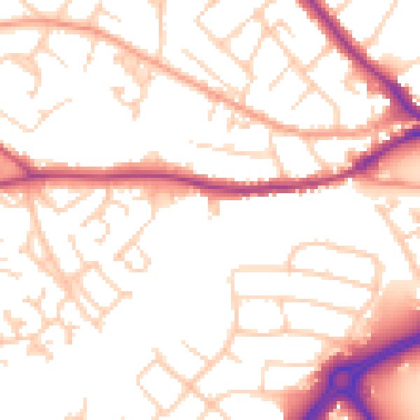 Daytime road noise heatmap for SO40 8DY