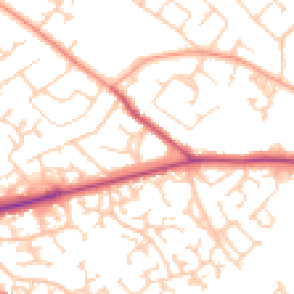 Daytime road noise heatmap for SO40 8EG