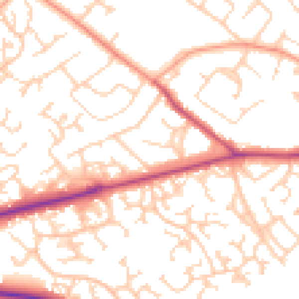 Daytime road noise heatmap for SO40 8EL