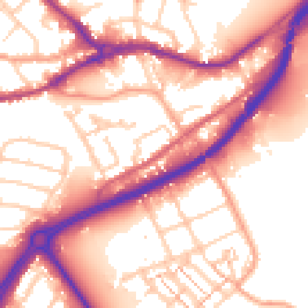 Daytime road noise heatmap for SO40 9DL