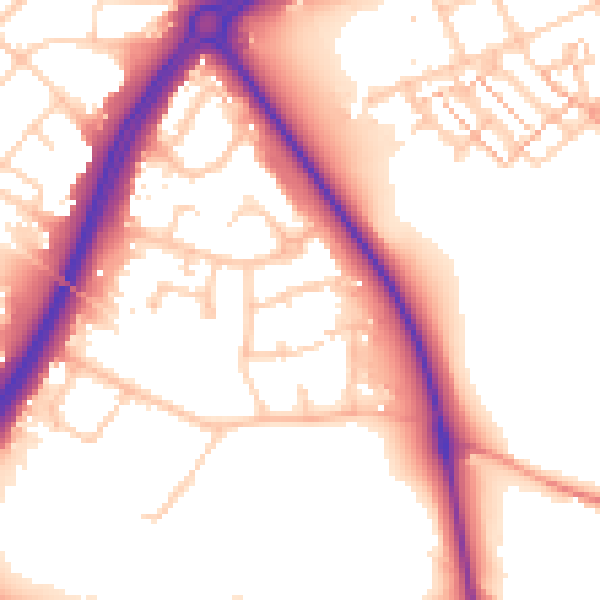 Daytime road noise heatmap for SO40 9FL