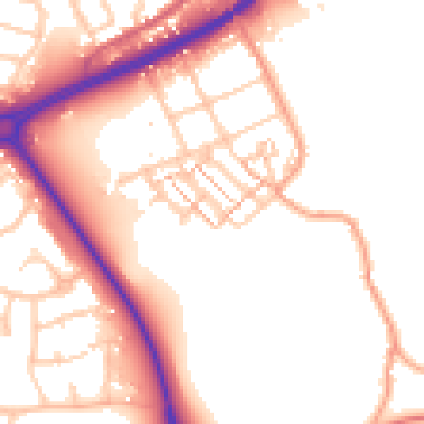 Daytime road noise heatmap for SO40 9GQ