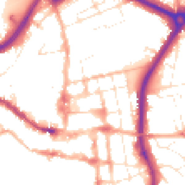 Daytime road noise heatmap for SP1 1DT
