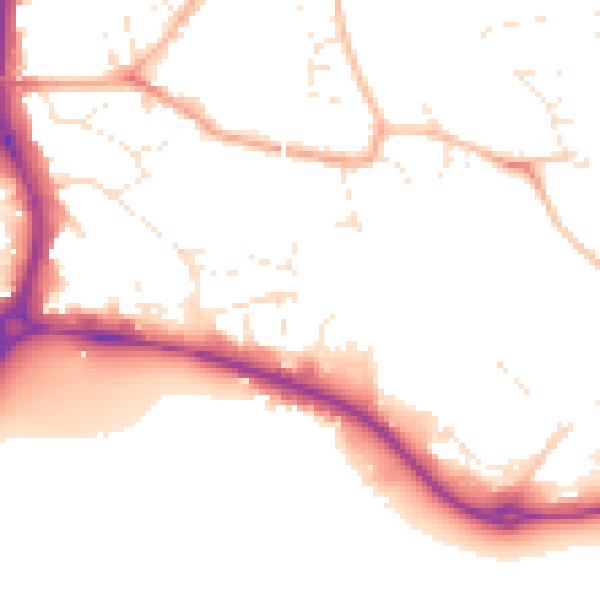 Daytime road noise heatmap for SP1 2ET
