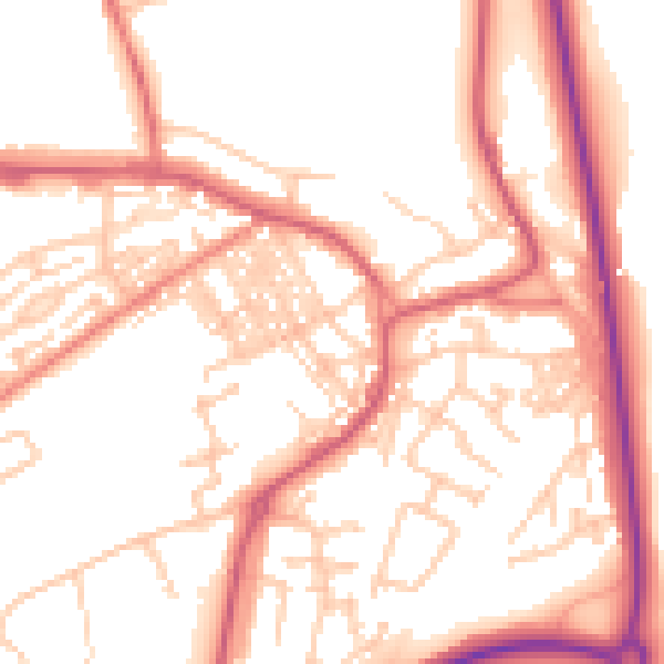 Daytime road noise heatmap for SR2 0RD