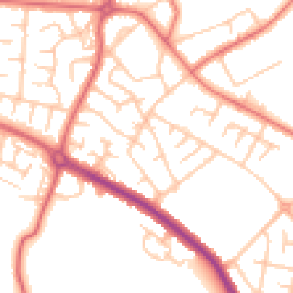 Daytime road noise heatmap for SR2 9DY