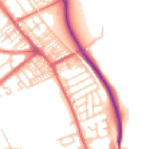 Daytime road noise heatmap for SR2 9RT