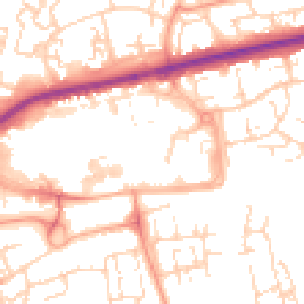 Daytime road noise heatmap for SS14 1EB