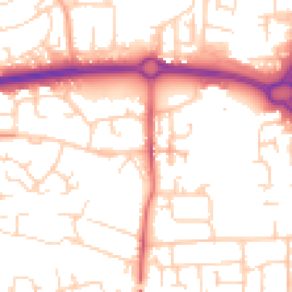 Daytime road noise heatmap for SS14 1NY