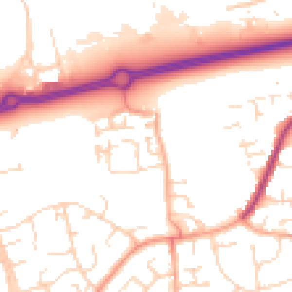 Daytime road noise heatmap for SS14 2NB