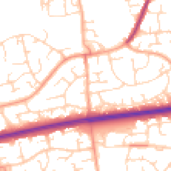 Daytime road noise heatmap for SS14 2NG