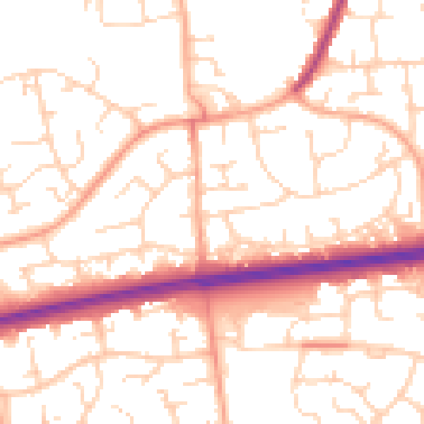 Daytime road noise heatmap for SS14 2QW