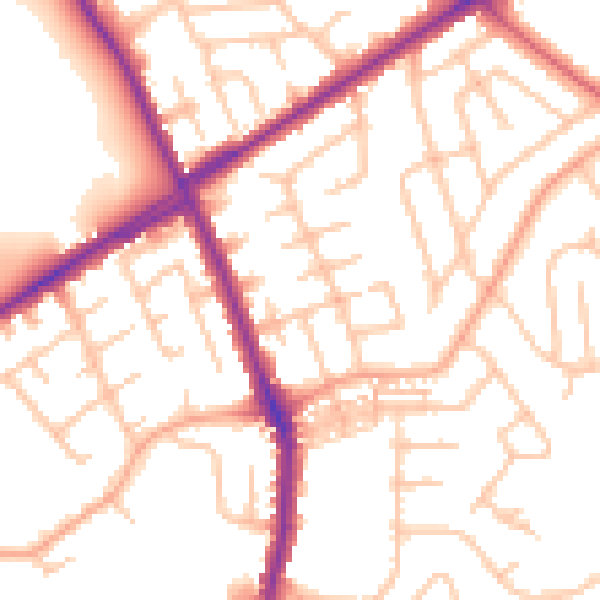 Daytime road noise heatmap for ST1 6DW