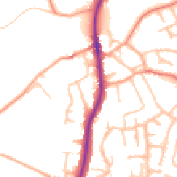 Daytime road noise heatmap for ST19 5AZ