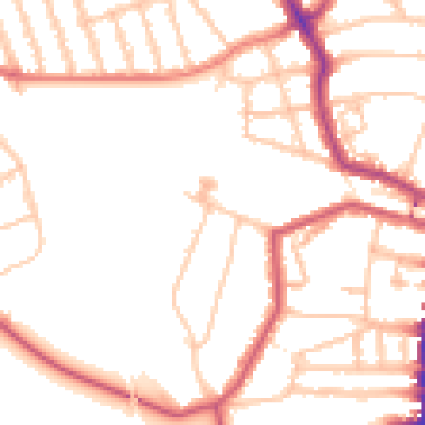 Daytime road noise heatmap for SW16 1AD