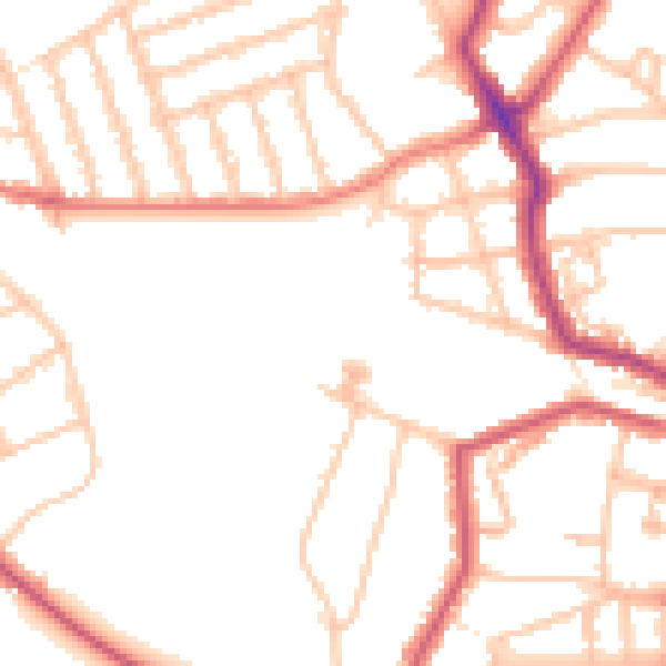 Daytime road noise heatmap for SW16 1AH