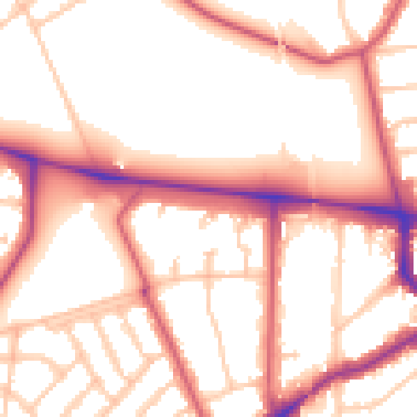 Daytime road noise heatmap for SW16 1RW