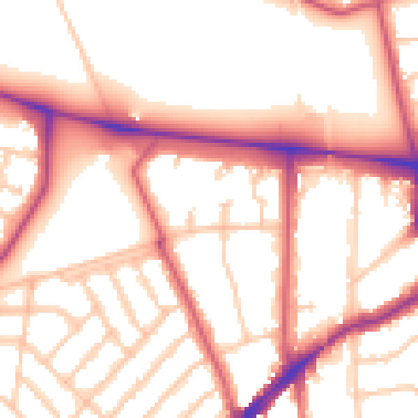 Daytime road noise heatmap for SW16 1SH