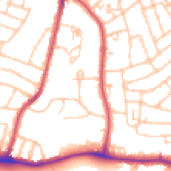 Daytime road noise heatmap for SW16 2AP
